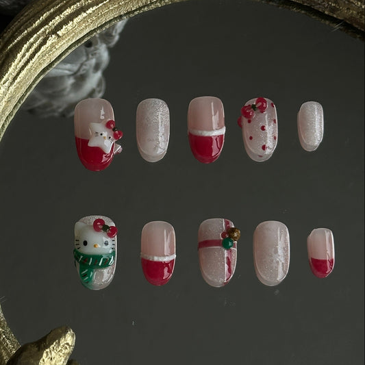 beige base with 3d cat and bows charms. featuring christmas vibes