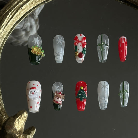 silver cateye base christmas nail set with christmas charms