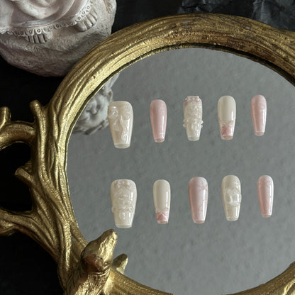 blush cream 3D Christmas tree bow press-on nails