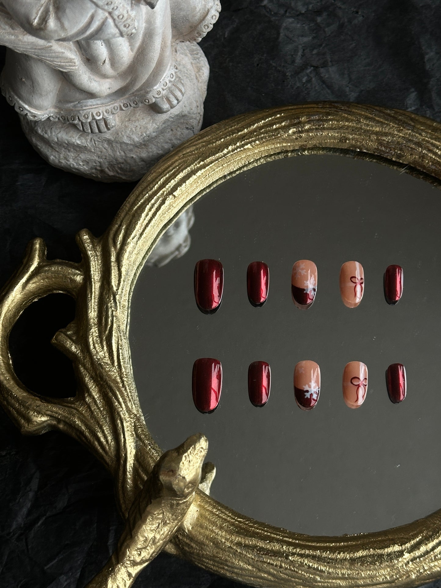 Red Chrome Christmas Nails with Snowflake