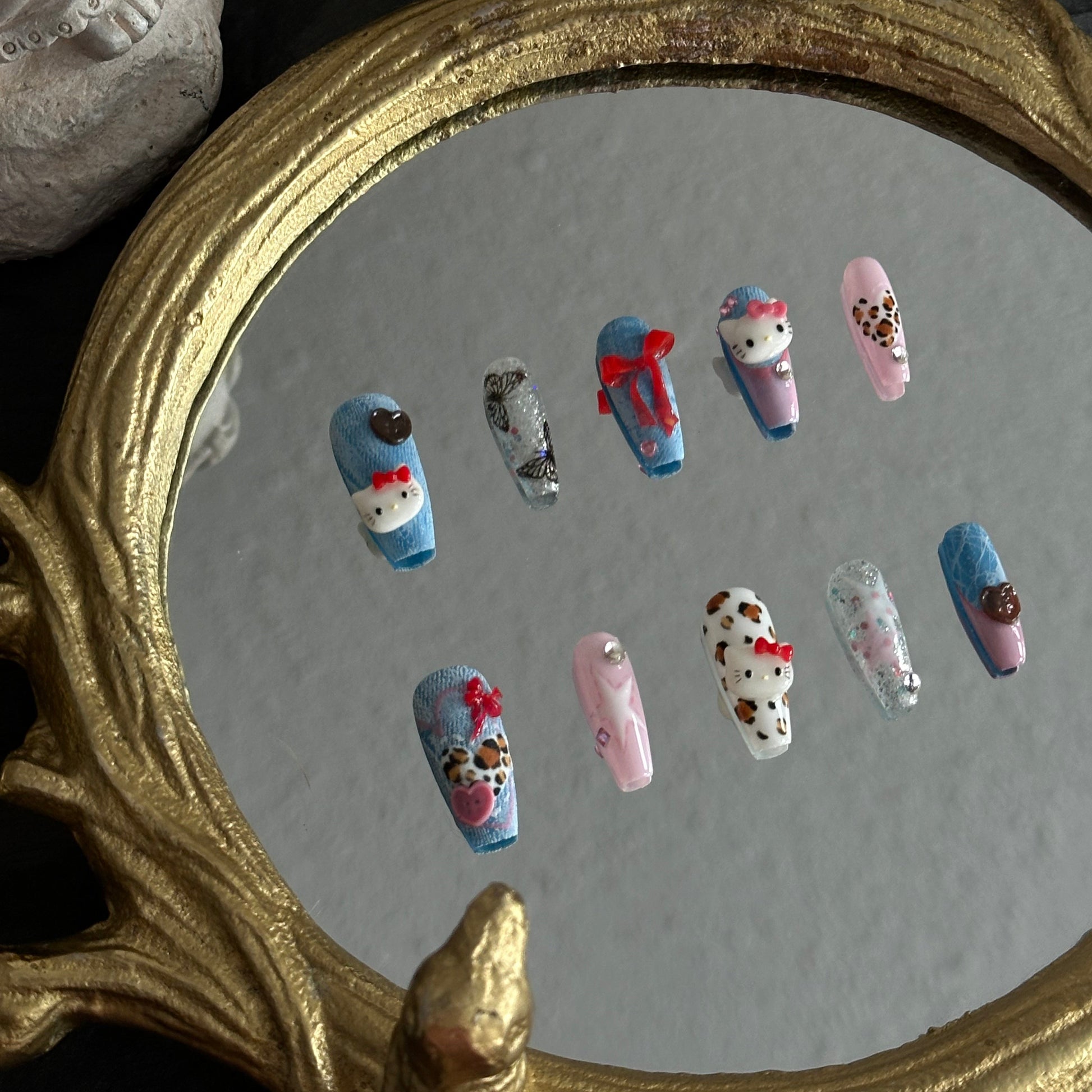 Right side mirror view of the Cozy Cowgirl set, highlighting the durable 3D bow and star accents from MYOB Nails.