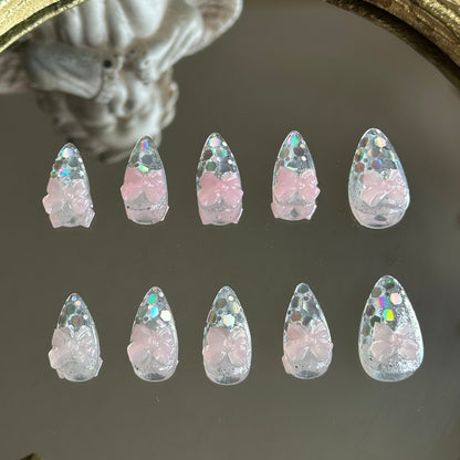 Back view of the Crystal Confections handcrafted nail set by MYOB Nails, showcasing a clean and ethereal jelly-inspired aesthetic.