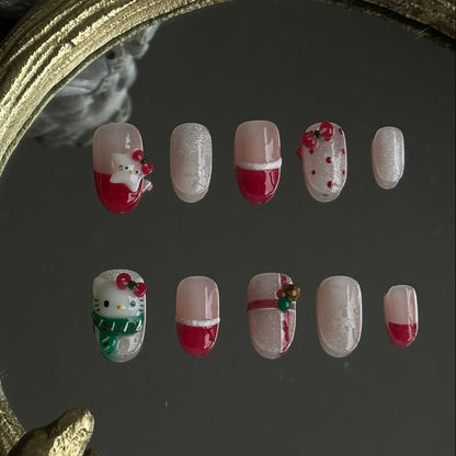 beige base with 3d cat and bows charms. featuring christmas vibes