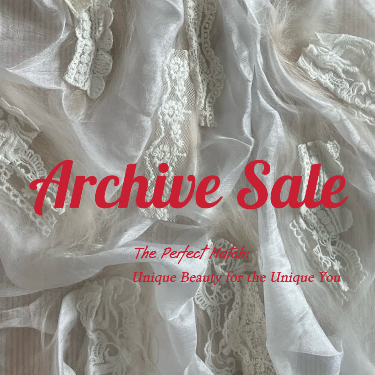 MYOB Nails Archive Sale graphic featuring delicate white lace background and elegant red typography, promoting unique beauty for the unique you.