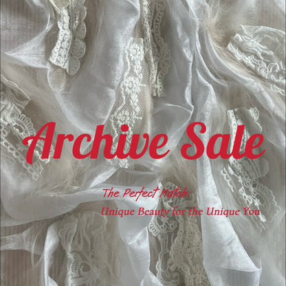MYOB Nails Archive Sale graphic featuring delicate white lace background and elegant red typography, promoting unique beauty for the unique you.
