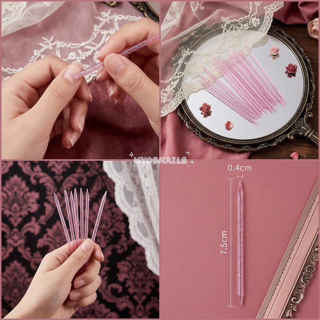 Professional pink cuticle pusher stick for press-on nail application