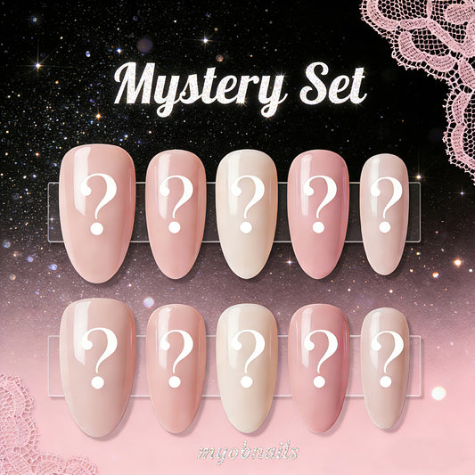 MYOB Nails Mystery Blind Box on pink and black lace aesthetic background