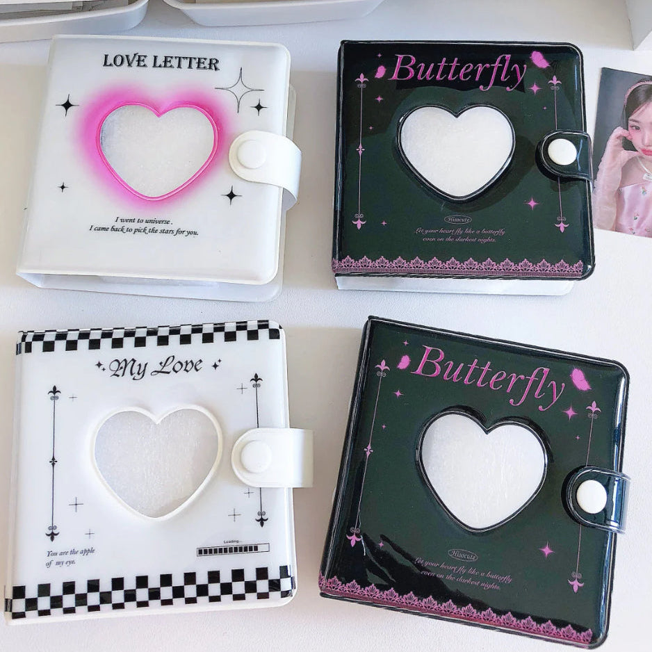 3 different kinds nail storage books in pink, black and white with heart shape hollow.