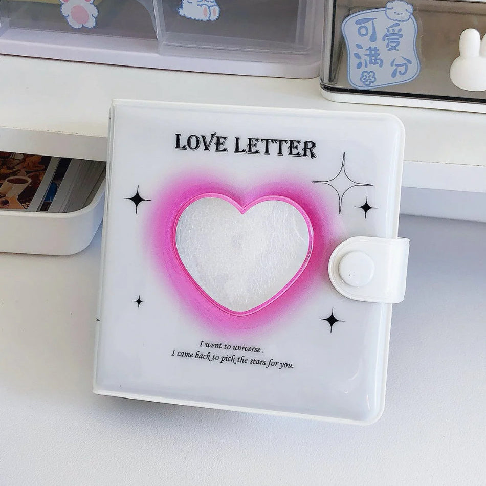 nail storage book with heart design and 'Love Letter' text on a white surface