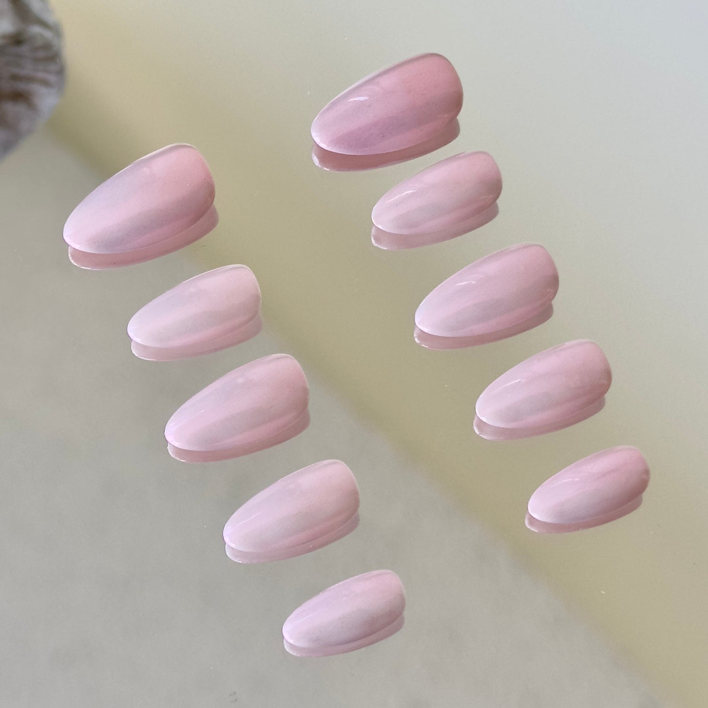 Side view highlighting the flawless glazed finish and clean pink tones of the Princess Nails set.