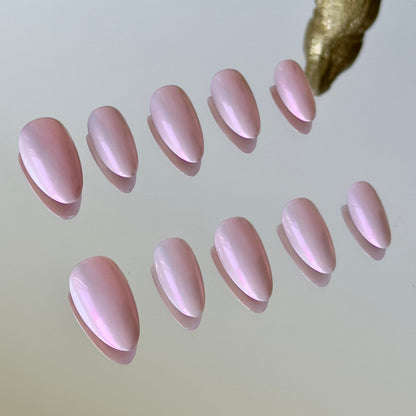 Close-up of the shifting pink iridescent aurora shimmer by MYOB Nails.