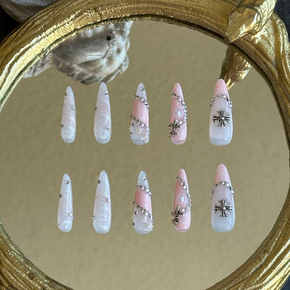 Back view of the Princess Rebel handcrafted nail set by MYOB Nails, displaying the consistent artistic finish on all nails.