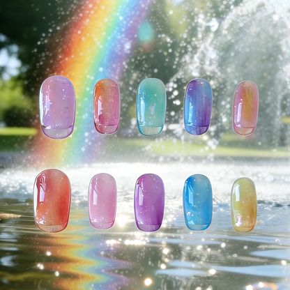 Rainbow press-on nails by MYOB Nails featuring smooth, multi-color ombre.