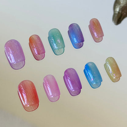 Close-up of the smooth purple and orange pure color gradient transition by MYOB Nails.