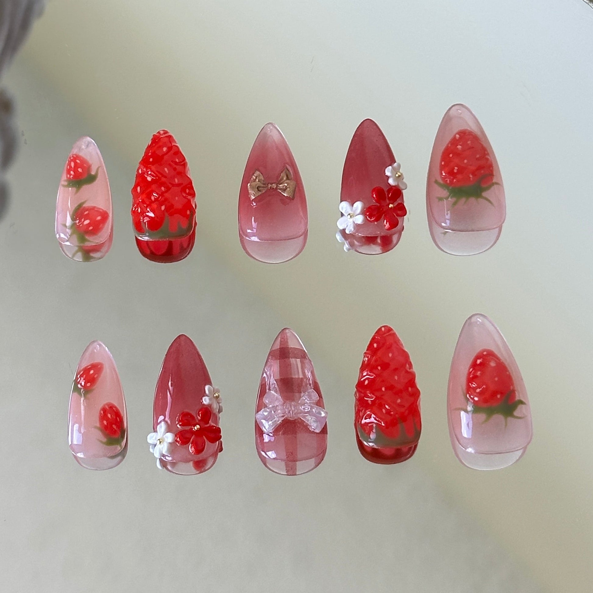 Back view of the Strawberry Picnic set highlighting the high-gloss finish and the vibrant red and white color palette.