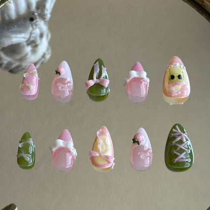 Back view of the Tiana handcrafted nail set by MYOB Nails, showcasing a cohesive and enchanting fairytale princess aesthetic.